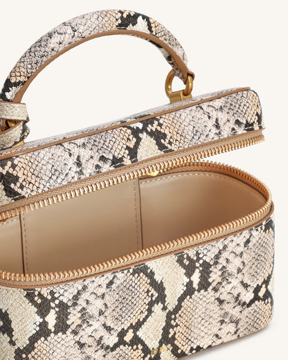 Jw Pei Cleo Snake Embossed Box Shape Top Handle Bag Beige