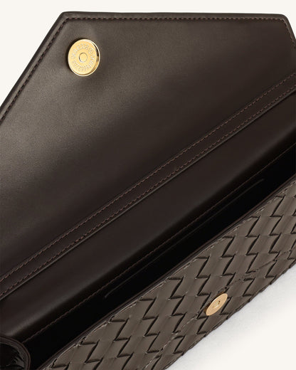 Jw Pei Celeste Woven Textured Envelope Top Handle Bag Dark Brown