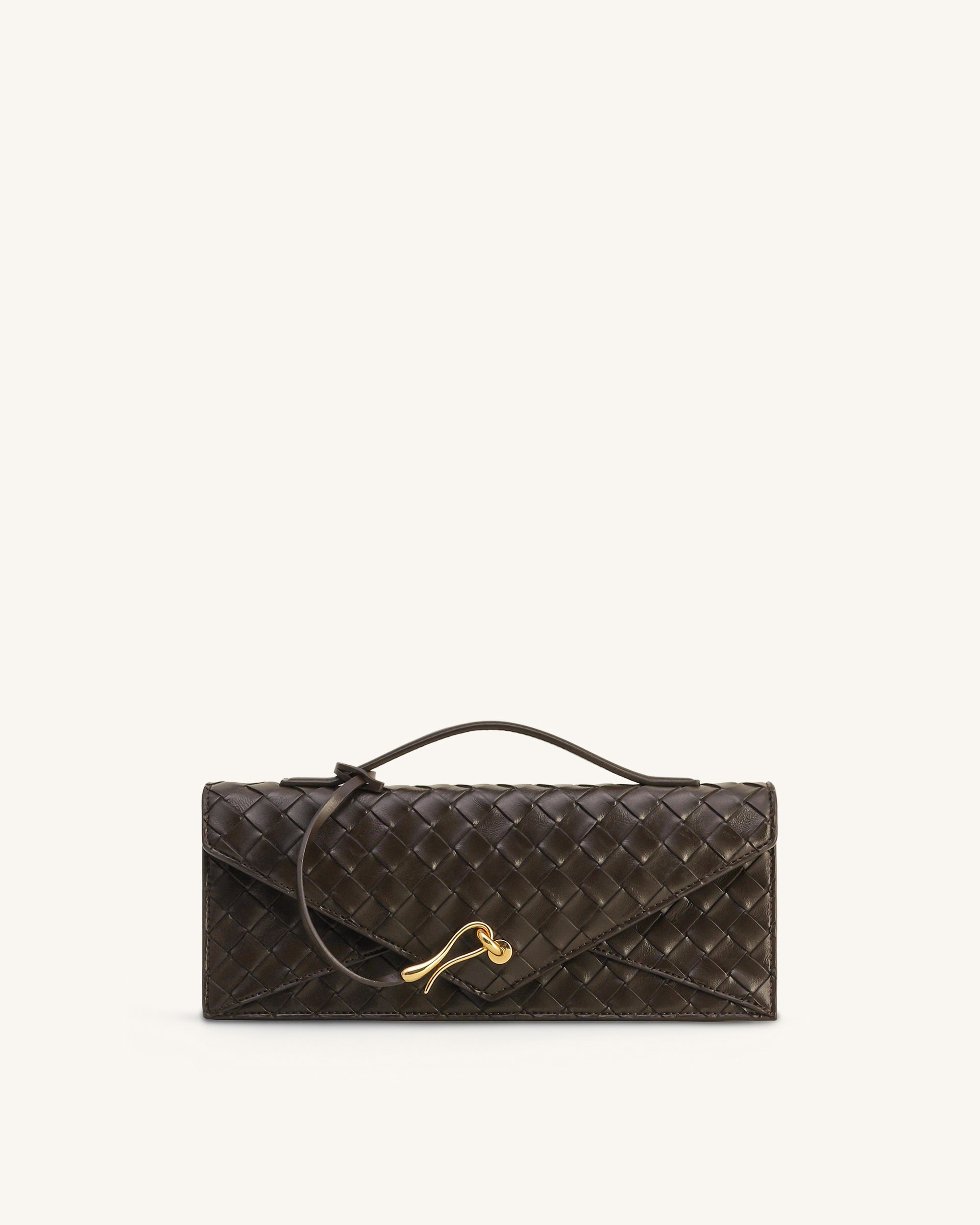 Jw Pei Celeste Woven Textured Envelope Top Handle Bag Dark Brown