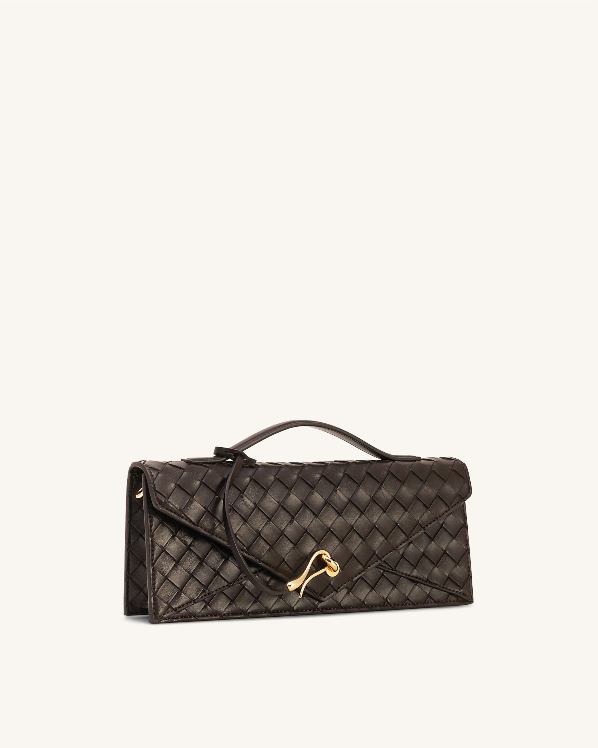 Jw Pei Celeste Woven Textured Envelope Top Handle Bag Dark Brown