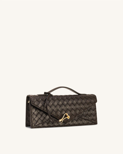 Jw Pei Celeste Woven Textured Envelope Top Handle Bag Dark Brown
