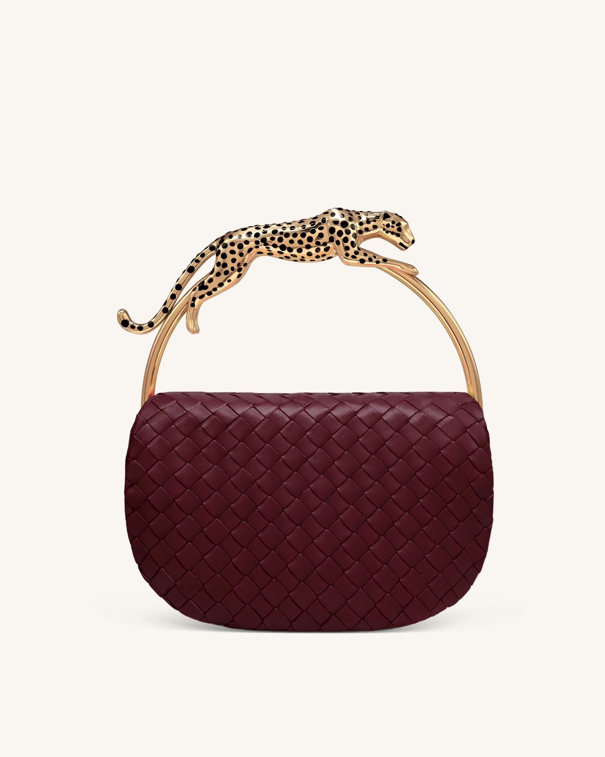 Jw Pei Ione Woven Leopard Shaped Top Handle Bag Burgundy