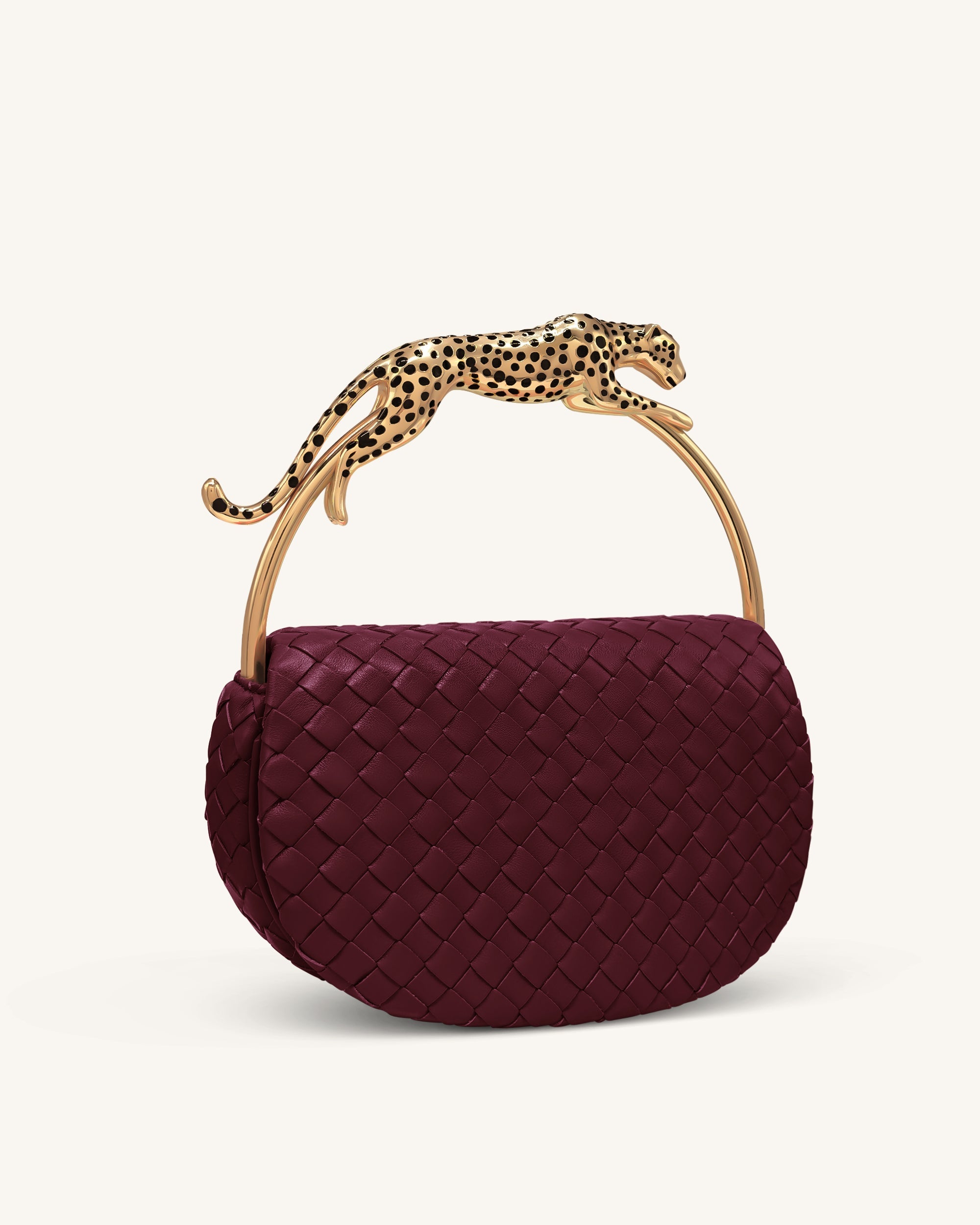 Jw Pei Ione Woven Leopard Shaped Top Handle Bag Burgundy