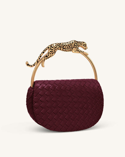 Jw Pei Ione Woven Leopard Shaped Top Handle Bag Burgundy