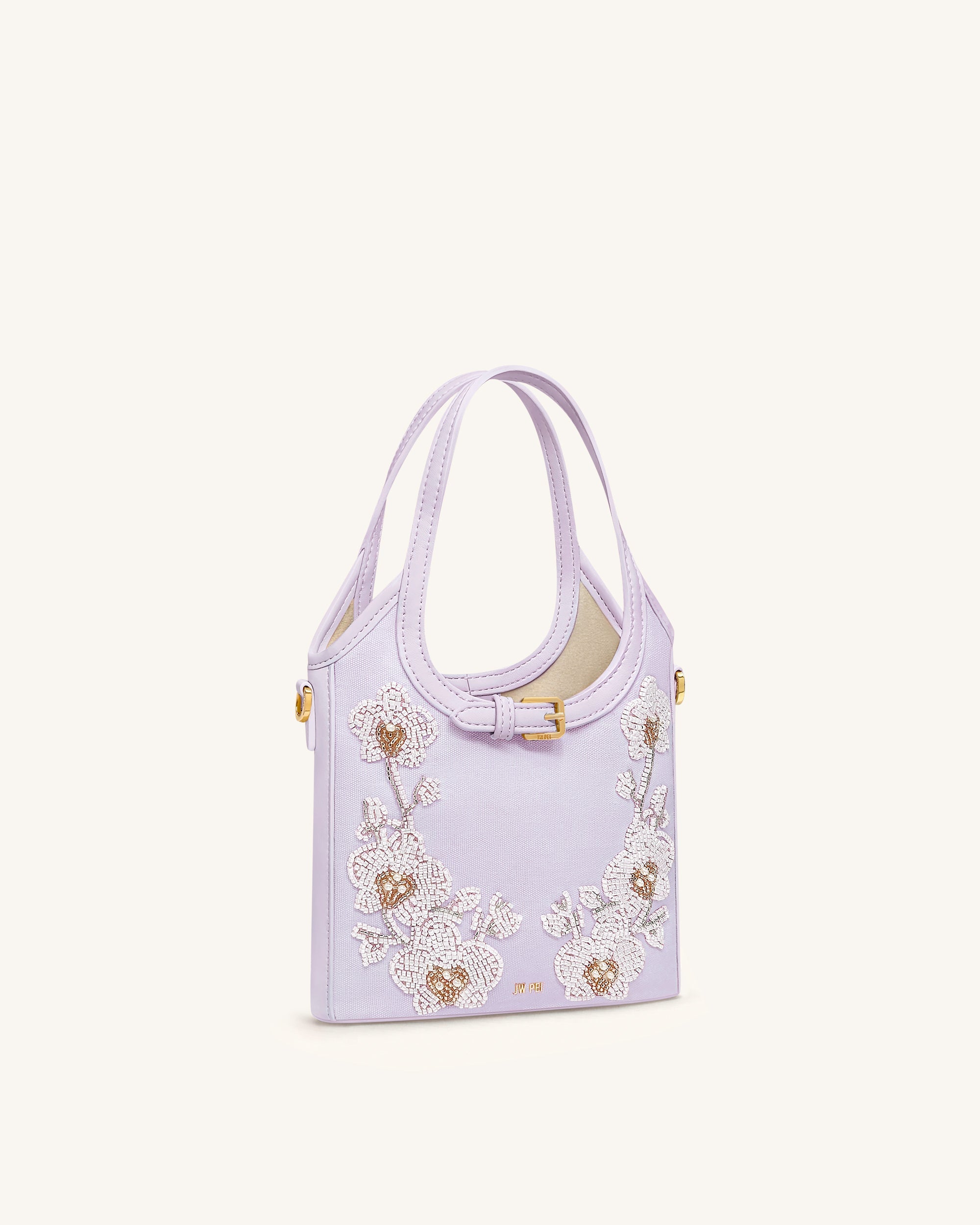 Jw Pei Brooke Mini Belted Embellished Orchid Beaded Top Handle Bag Lavender