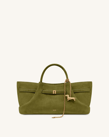 Jw Pei Maeve Dachshund Metal Charm Faux Suede Tote Bag Olive Green