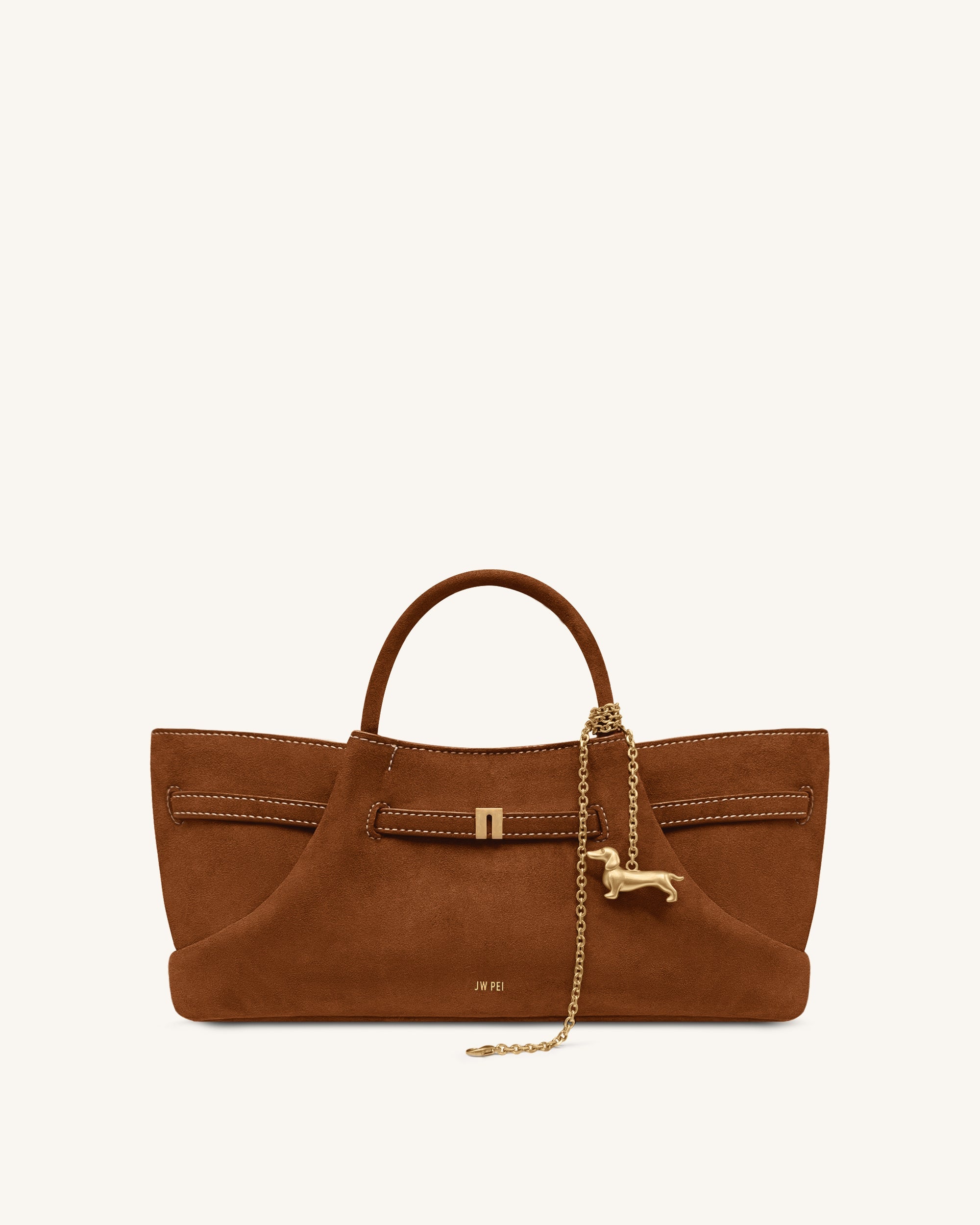 Jw Pei Maeve Dachshund Metal Charm Faux Suede Tote Bag Brown