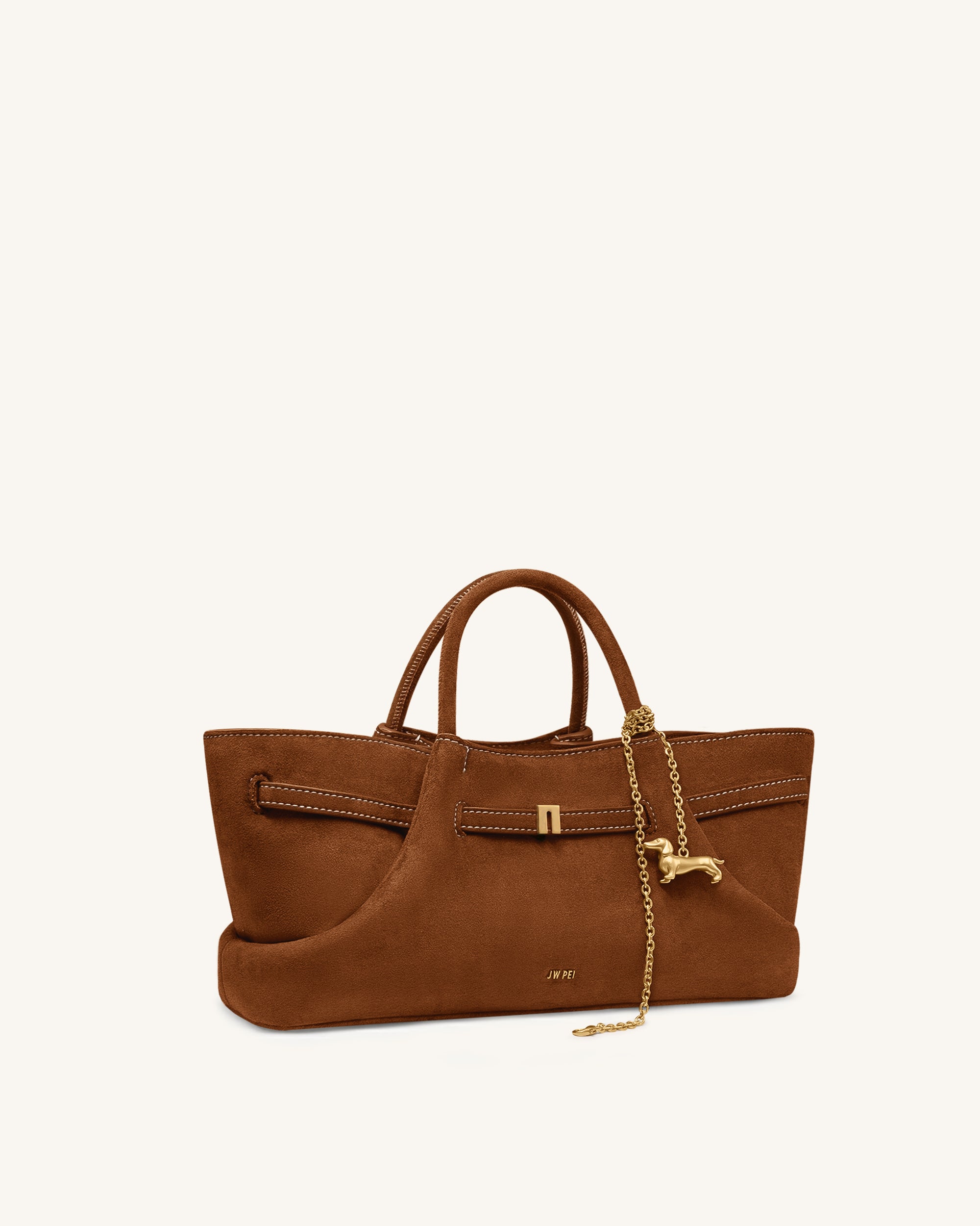 Jw Pei Maeve Dachshund Metal Charm Faux Suede Tote Bag Brown