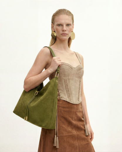 Jw Pei Aria Faux Suede Shoulder Bag Dark Olive