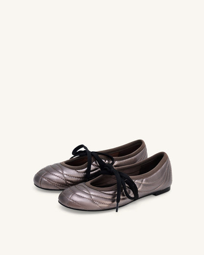 Jw Pei Erika Topstitching Lace Up Ballet Flats Dark Brown