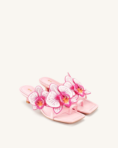 Jw Pei Serena Orchid Embroidered Toe Ring Heeled Sandals Baby Pink