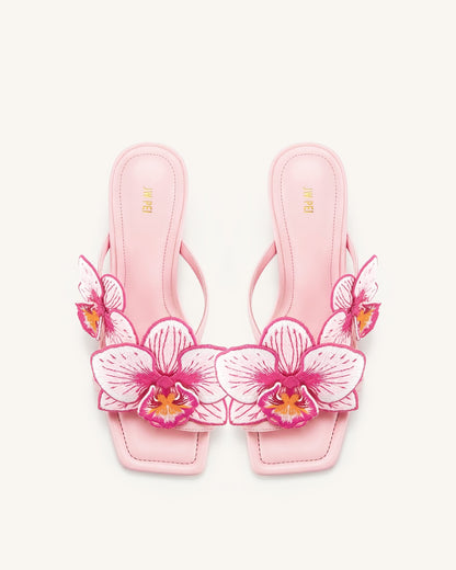 Jw Pei Serena Orchid Embroidered Toe Ring Heeled Sandals Baby Pink