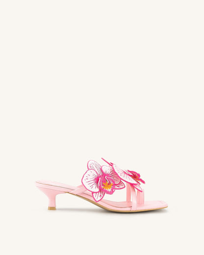 Jw Pei Serena Orchid Embroidered Toe Ring Heeled Sandals Baby Pink