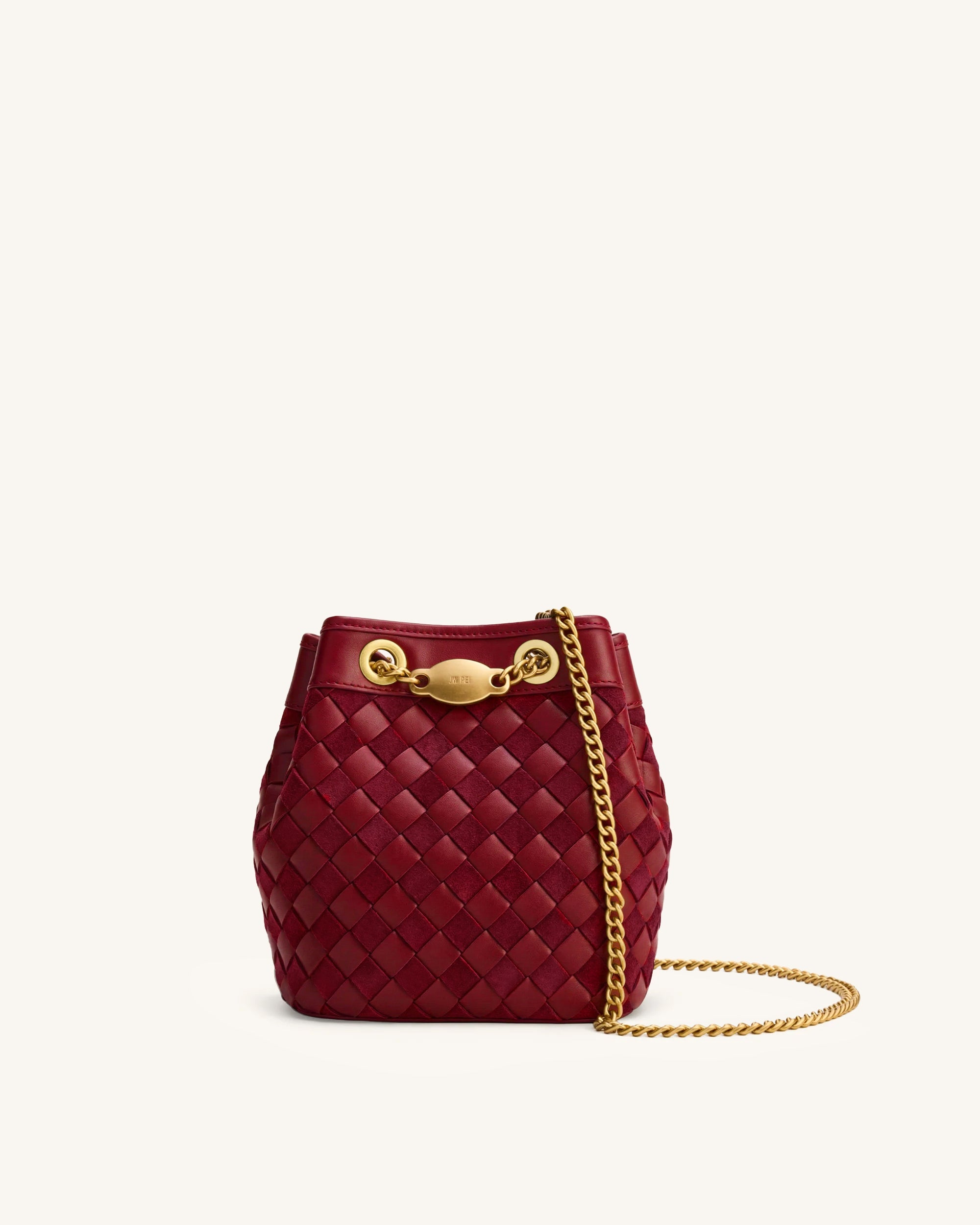 Jw Pei Yara Faux Suede Hand Woven Bucket Bag Dark Red