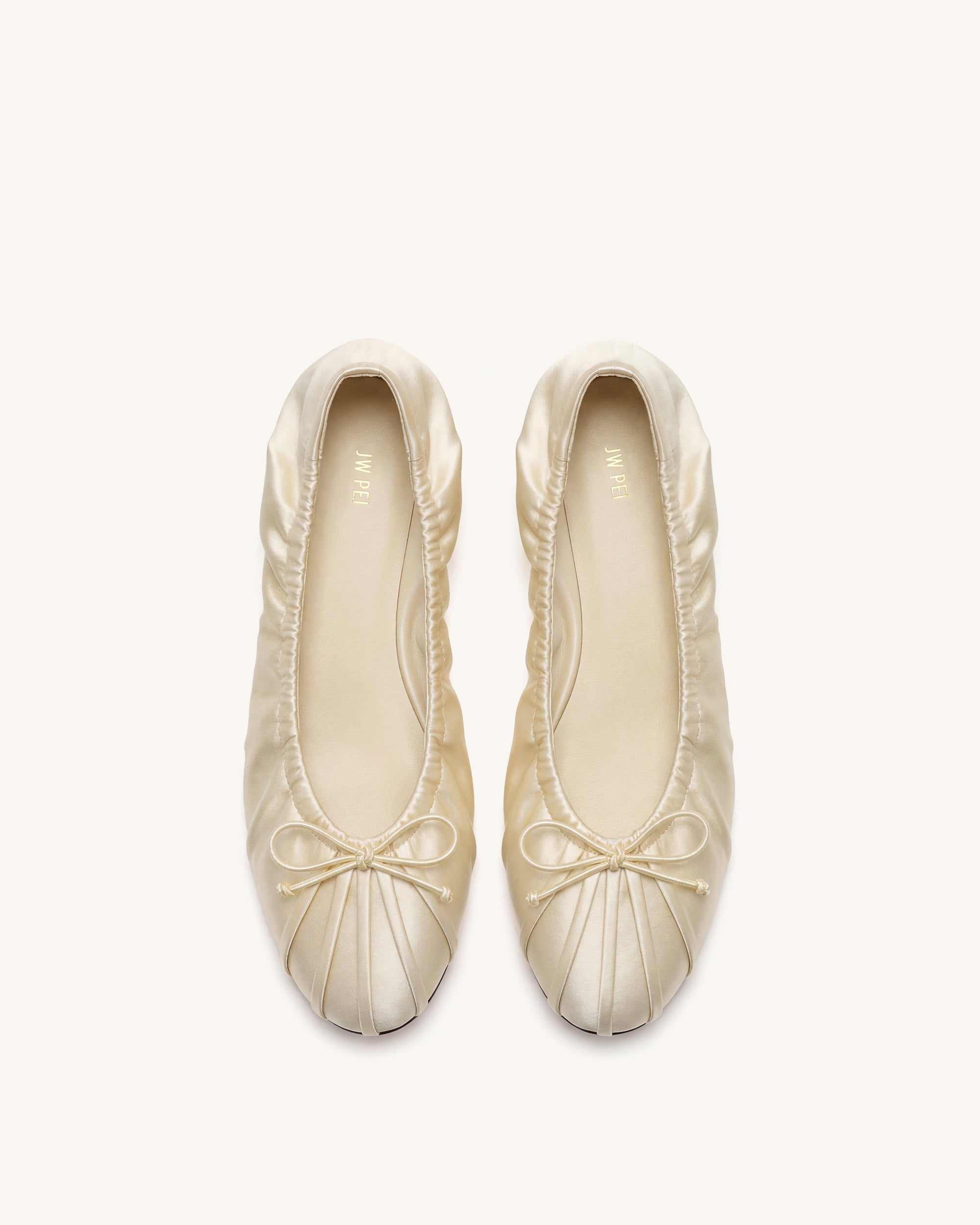Jw Pei Solenne Ruched Drawstring Satin Ballet Flats Beige