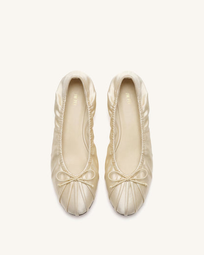 Jw Pei Solenne Ruched Drawstring Satin Ballet Flats Beige