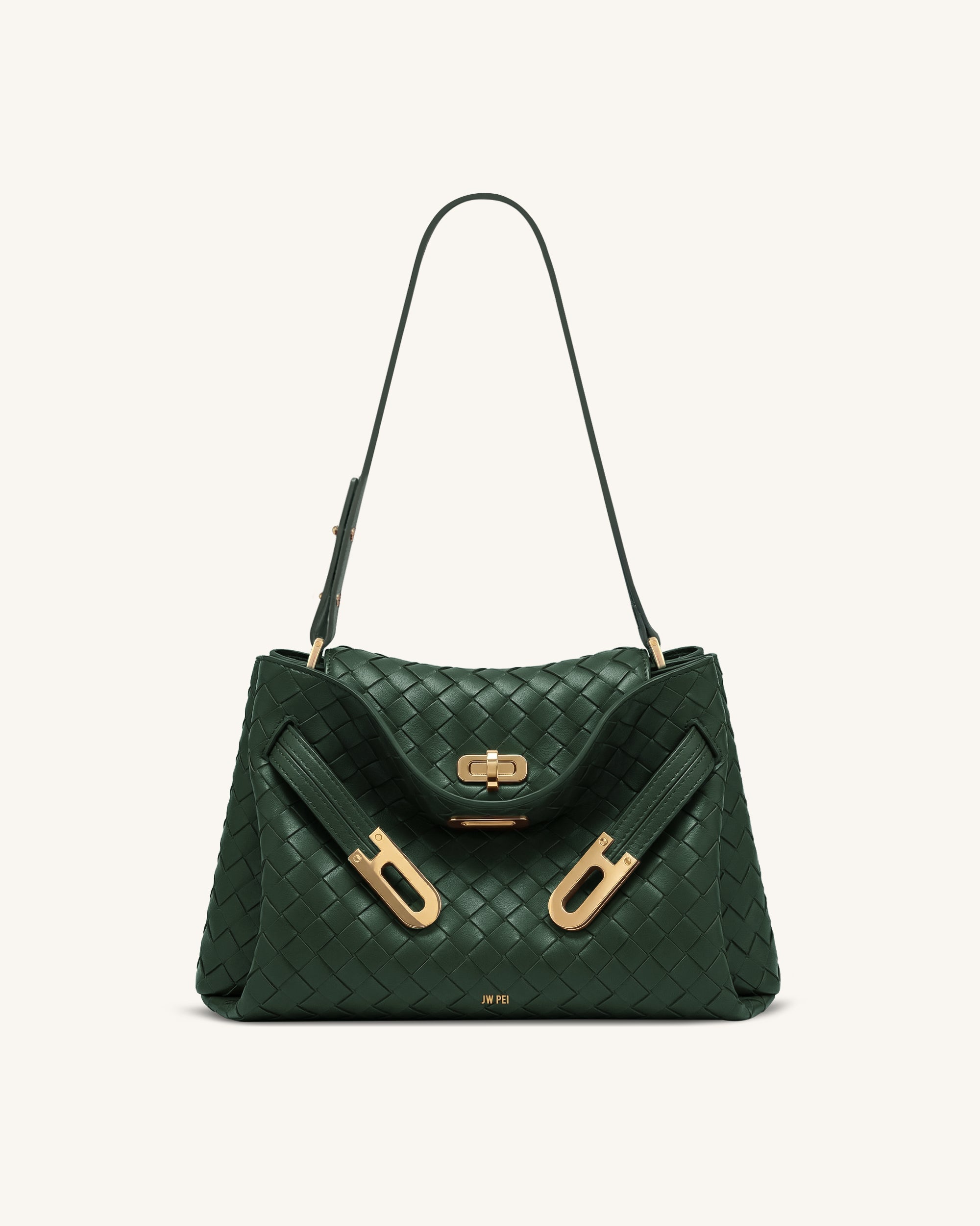 Jw Pei Rhea Woven Texture Double Buckle Shoulder Bag Teal