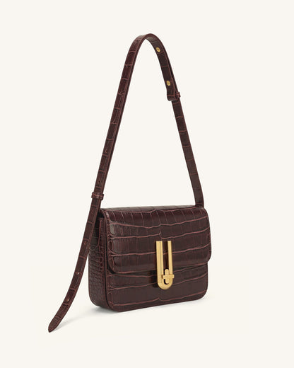 Jw Pei Evania Lock Shoulder Bag Burgundy Croc