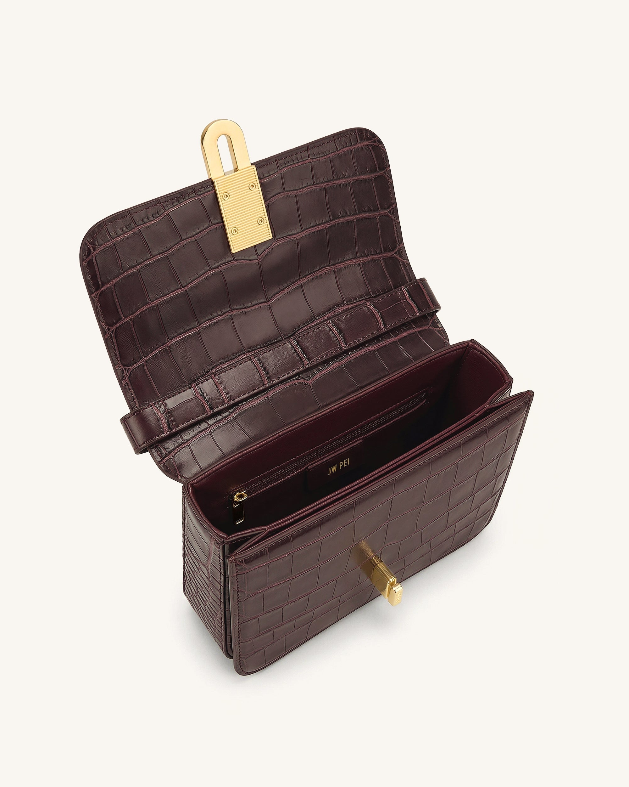 Jw Pei Evania Lock Shoulder Bag Burgundy Croc