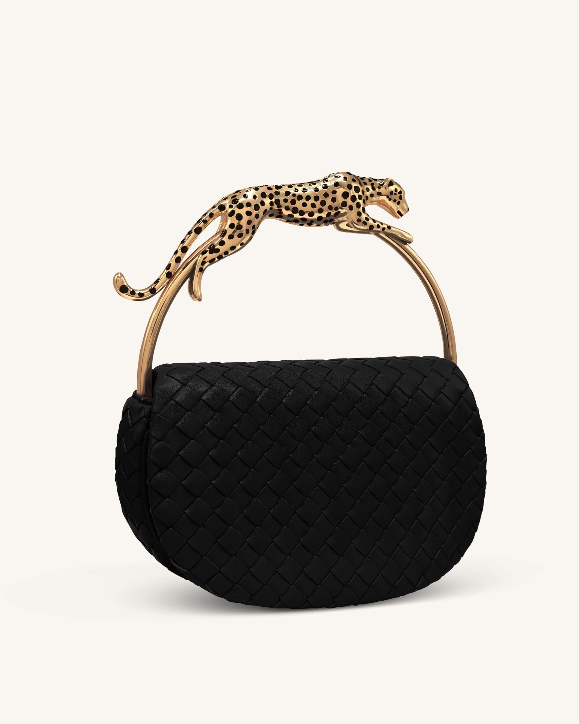 Jw Pei Ione Leopard Shaped Hardware Handle Woven Top Handle Bag Black