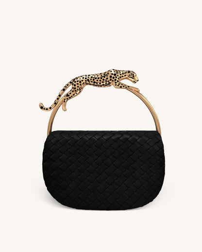 Jw Pei Ione Leopard Shaped Hardware Handle Woven Top Handle Bag Black