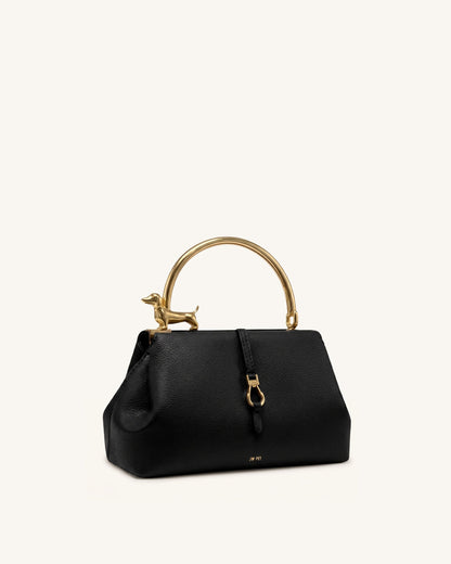 Jw Pei Bruna Dachshund Metal Handle Top Handle Bag Black
