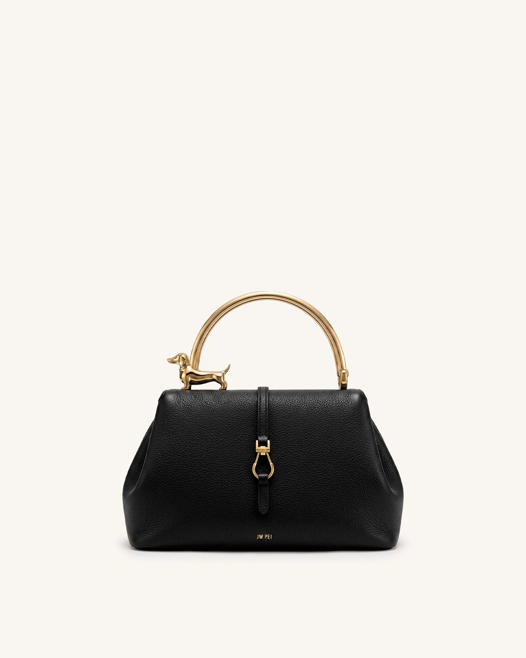 Jw Pei Bruna Dachshund Metal Handle Top Handle Bag Black