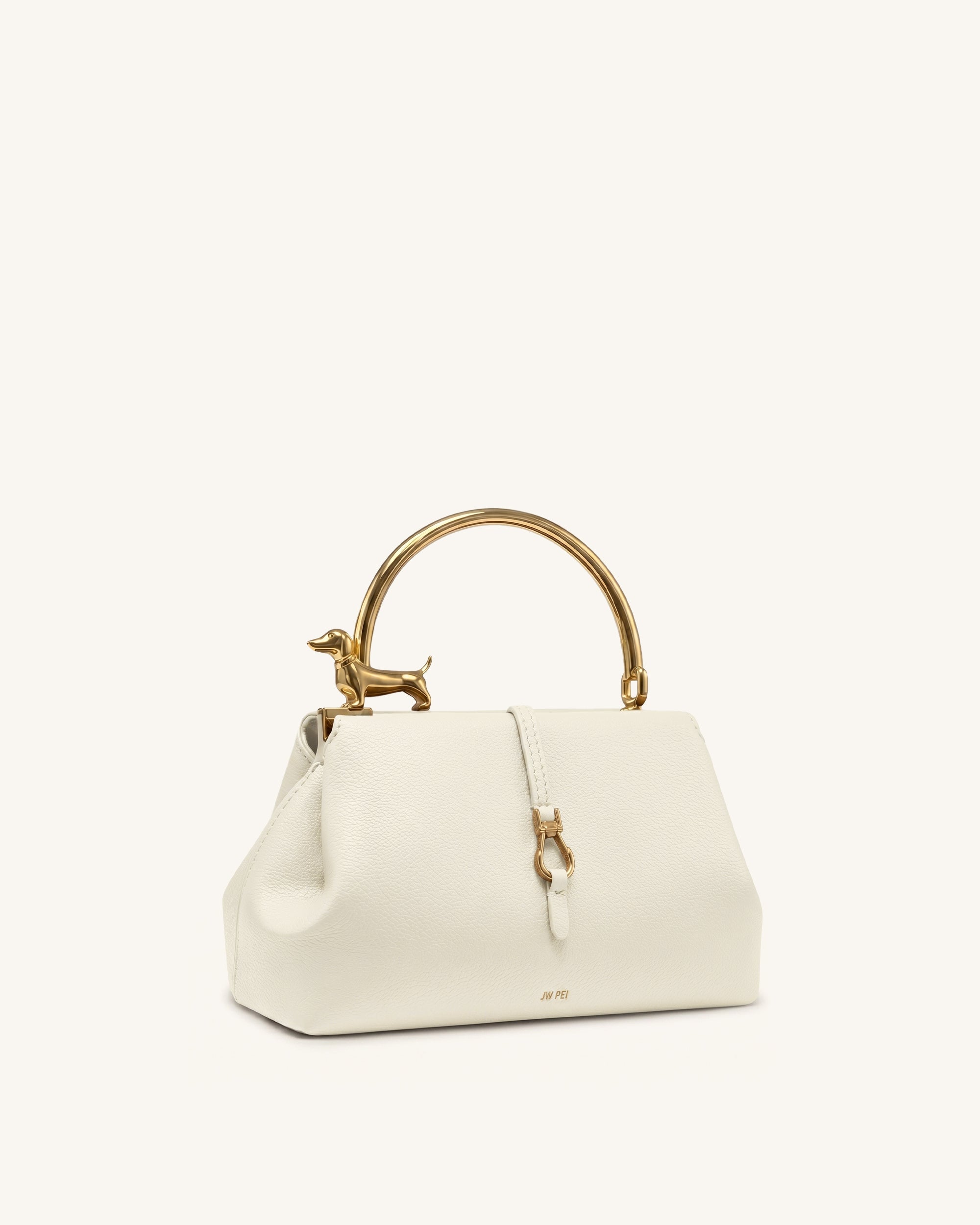 Jw Pei Bruna Dachshund Metal Handle Top Handle Bag White