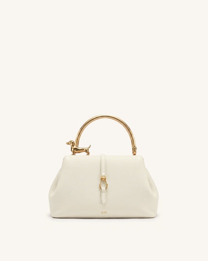 Jw Pei Bruna Dachshund Metal Handle Top Handle Bag White