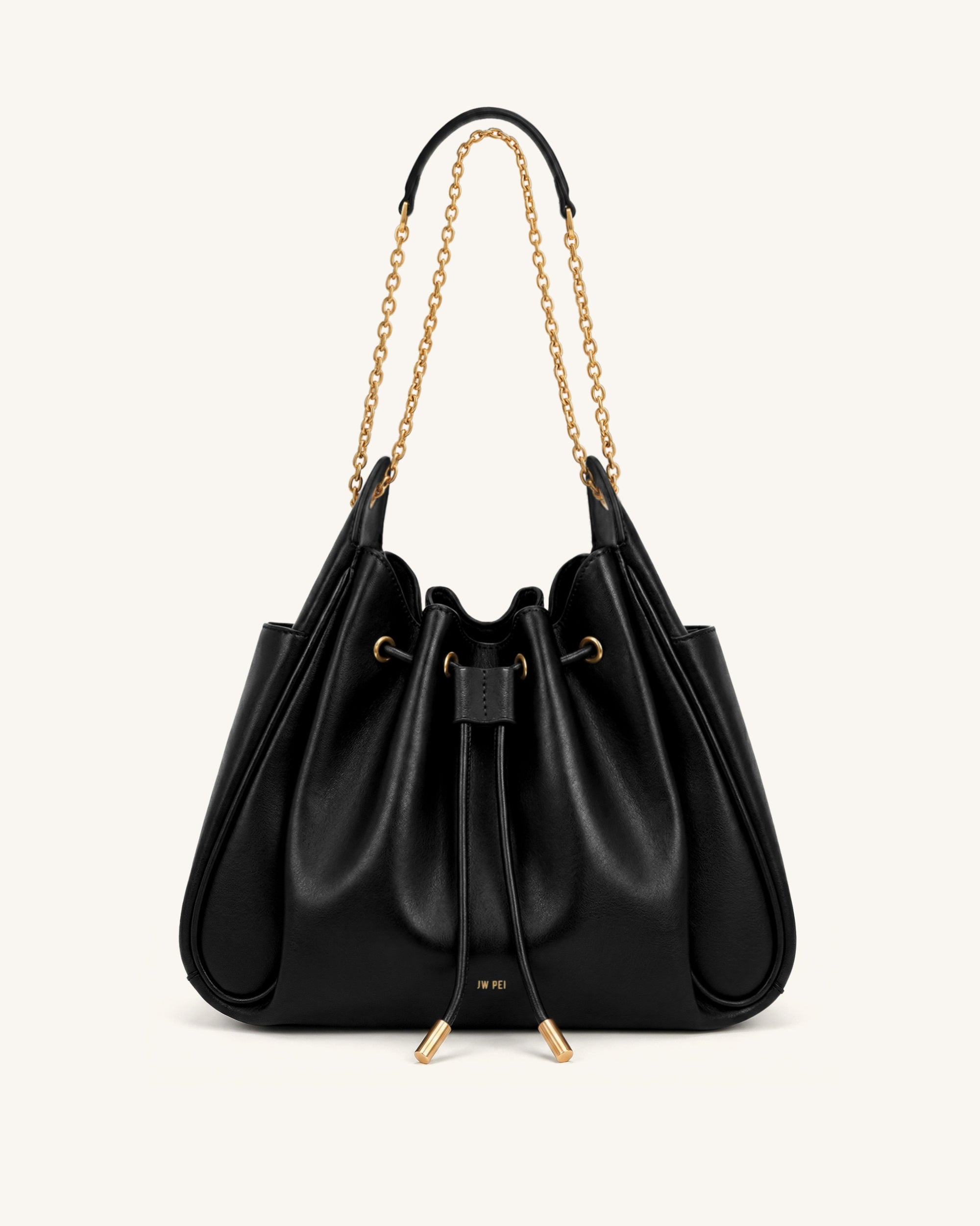 Jw Pei Rowan Ruched Drawstring Chain Bucket Bag Black