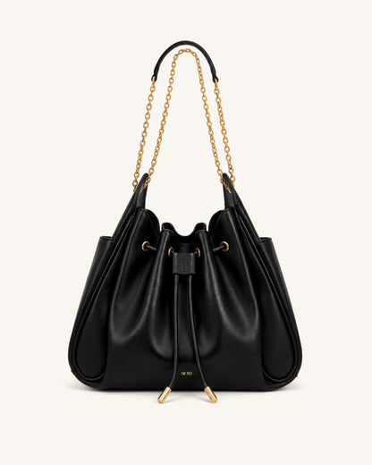 Jw Pei Rowan Ruched Drawstring Chain Bucket Bag Black