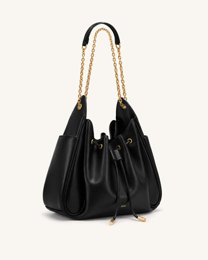 Jw Pei Rowan Ruched Drawstring Chain Bucket Bag Black