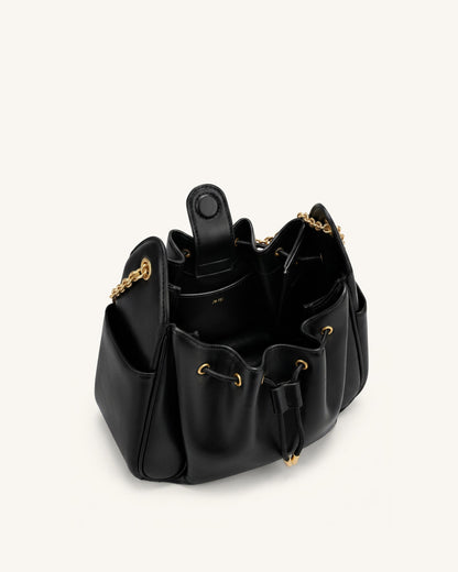 Jw Pei Rowan Ruched Drawstring Chain Bucket Bag Black