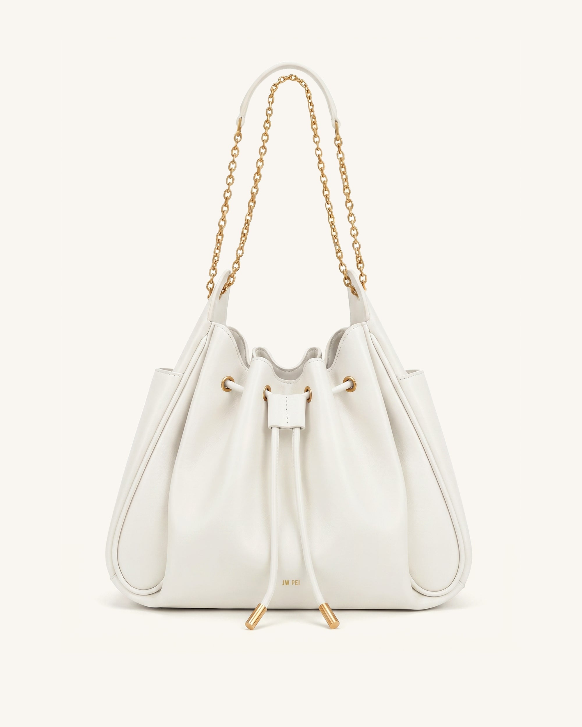 Jw Pei Rowan Ruched Drawstring Chain Bucket Bag Ivory