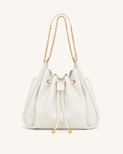 Jw Pei Rowan Ruched Drawstring Chain Bucket Bag Ivory
