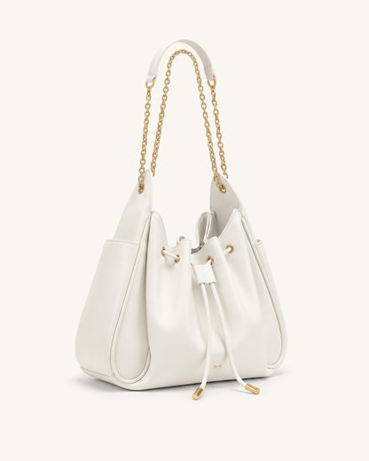 Jw Pei Rowan Ruched Drawstring Chain Bucket Bag Ivory
