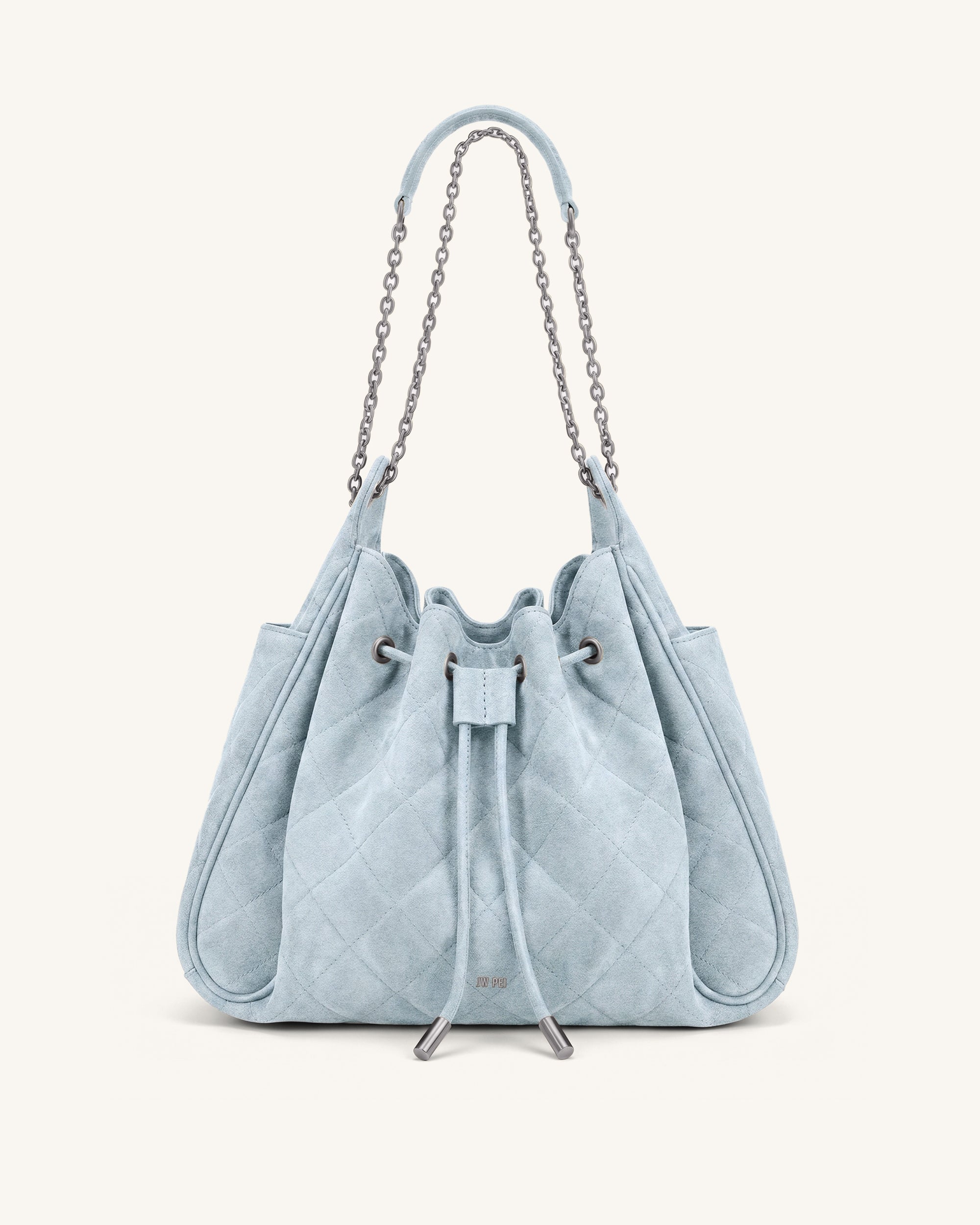 Jw Pei Rowan Faux Suede Quilted Chain Bucket Bag Blue