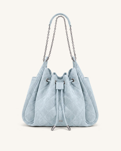Jw Pei Rowan Faux Suede Quilted Chain Bucket Bag Blue