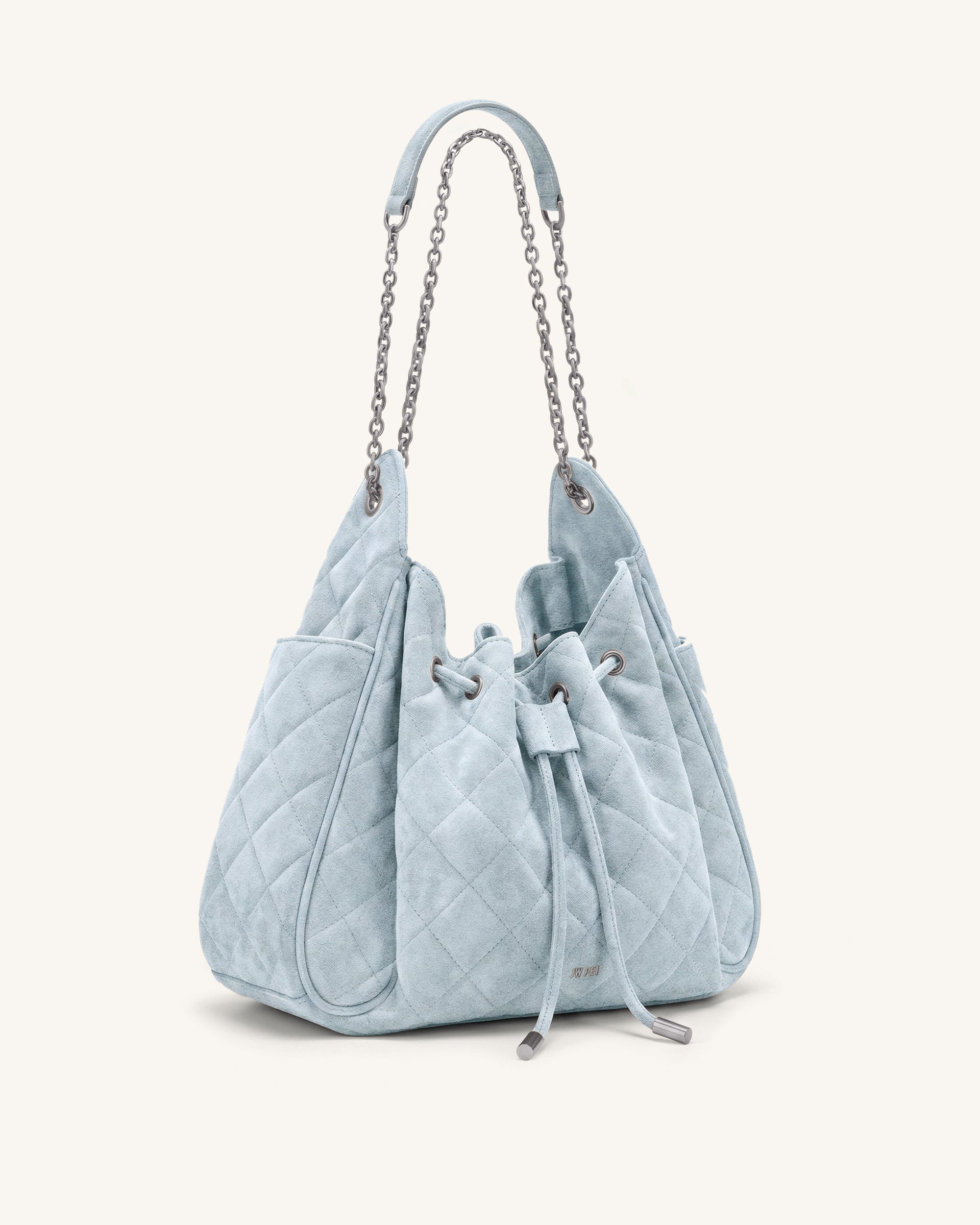 Jw Pei Rowan Faux Suede Quilted Chain Bucket Bag Blue