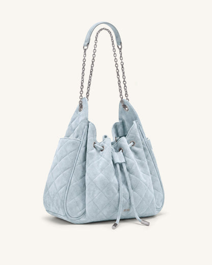 Jw Pei Rowan Faux Suede Quilted Chain Bucket Bag Blue