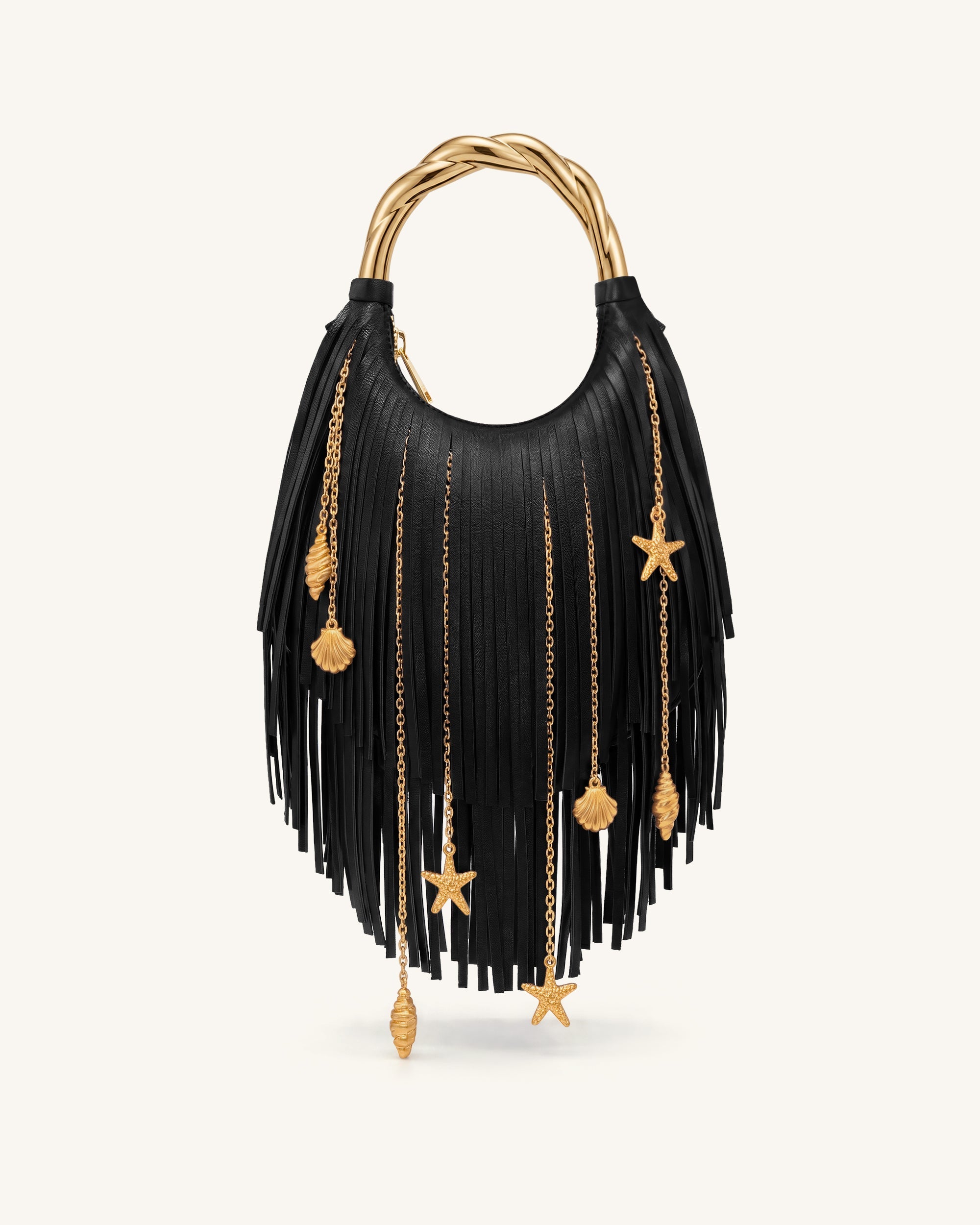 Jw Pei Chloe Metal Handle Fringe Top Handbag Black