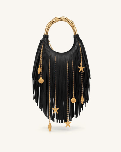 Jw Pei Chloe Metal Handle Fringe Top Handbag Black