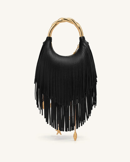 Jw Pei Chloe Metal Handle Fringe Top Handbag Black