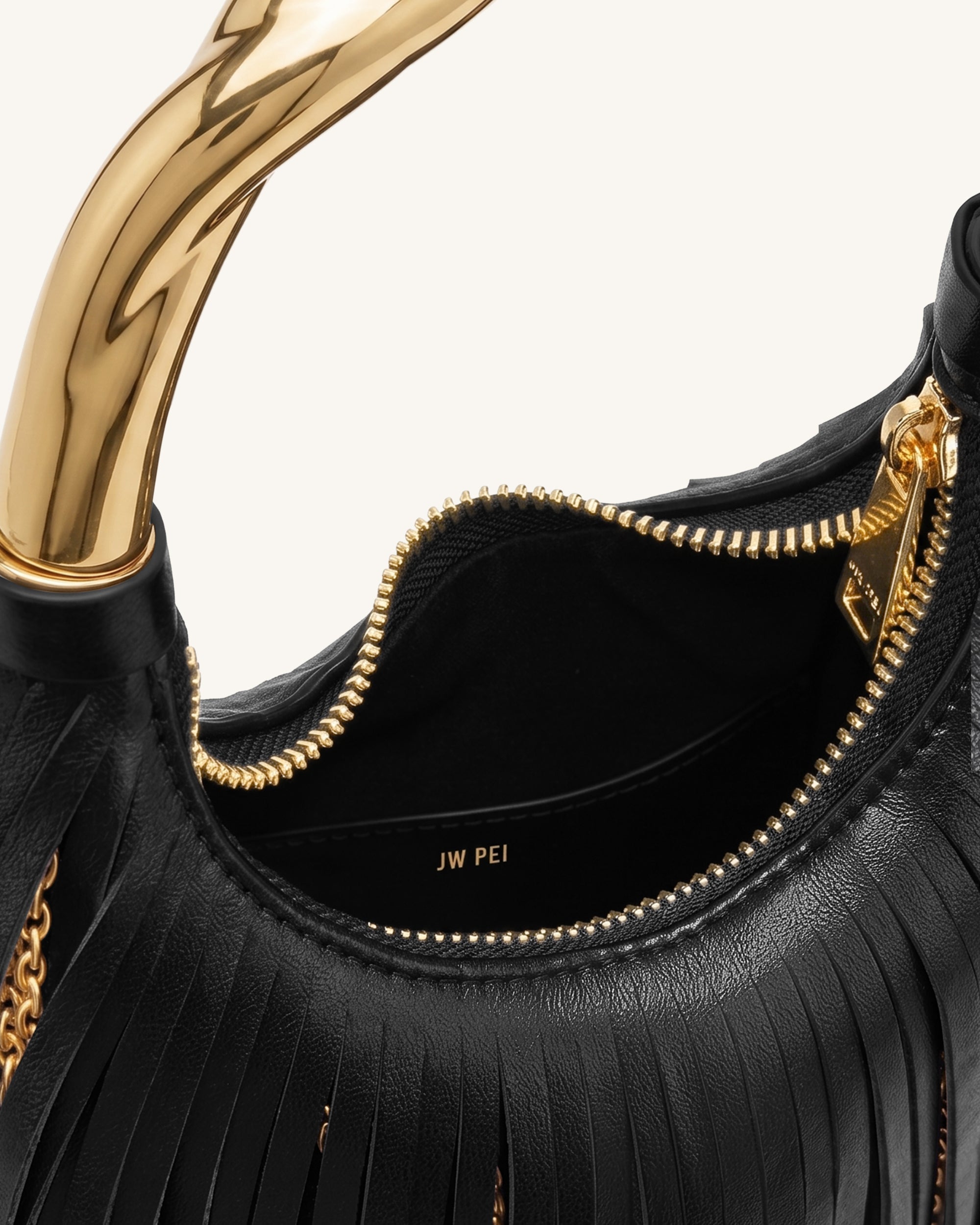 Jw Pei Chloe Metal Handle Fringe Top Handbag Black