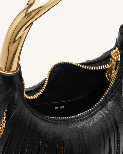 Jw Pei Chloe Metal Handle Fringe Top Handbag Black