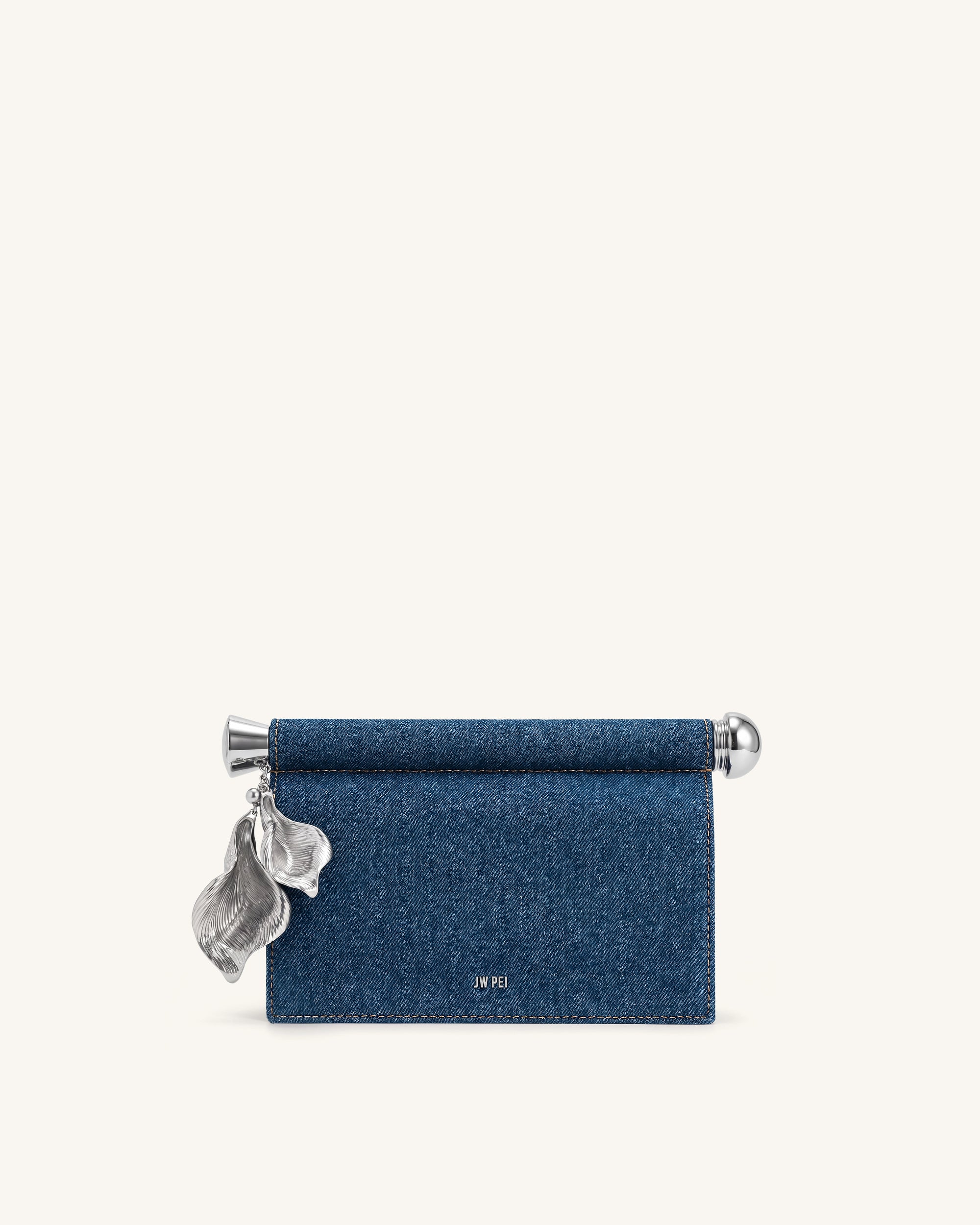 Jw Pei Holly Metal Pendant Embellished Clutch Blue Denim
