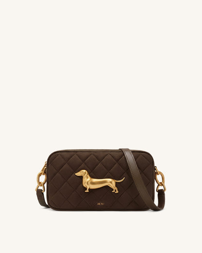 Jw Pei Riley Faux Suede Dachshund Quilted Shoulder Bag Dark Brown