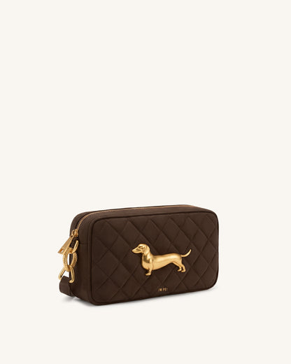 Jw Pei Riley Faux Suede Dachshund Quilted Shoulder Bag Dark Brown