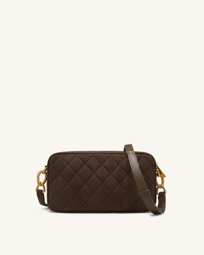 Jw Pei Riley Faux Suede Dachshund Quilted Shoulder Bag Dark Brown