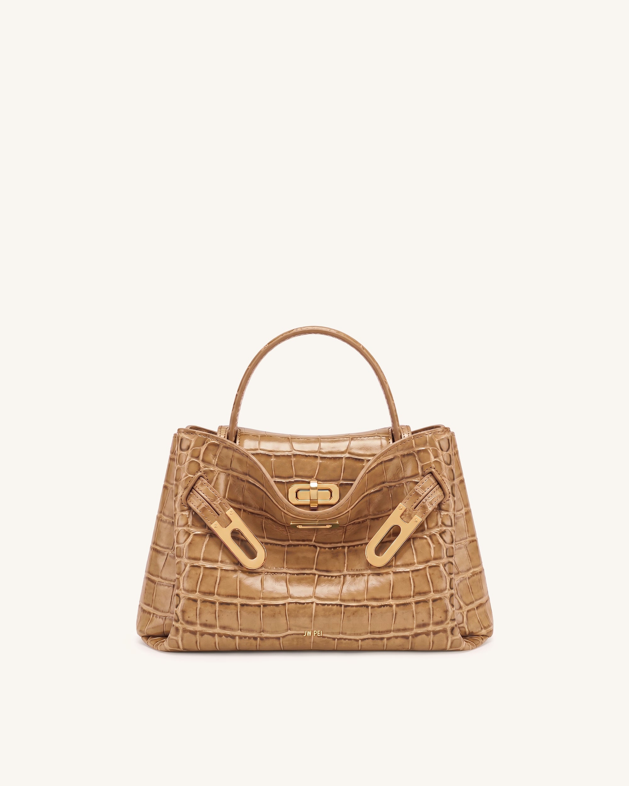 Jw Pei Rhea Small Double Buckle Shoulder Bag Light Brown Croc